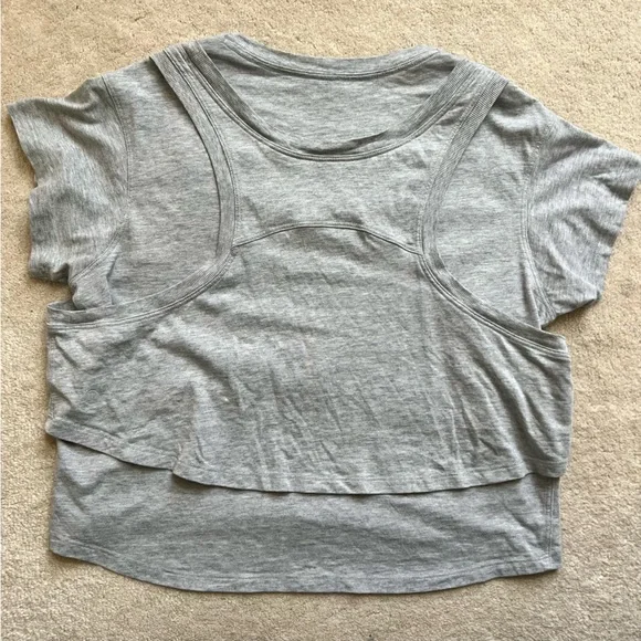 Lululemon cropped tee grey double layered size 8 medium - Picture 3 of 4
